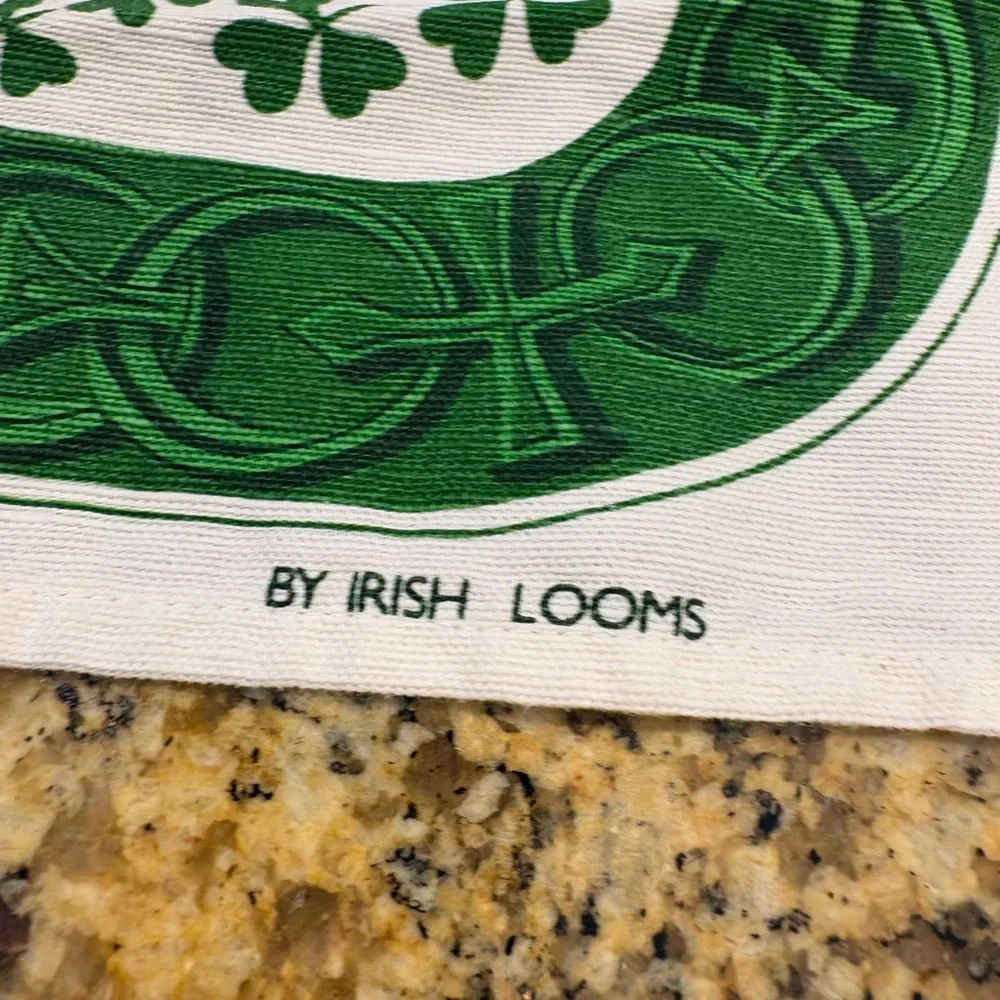 Irish Linen Shamrock Print Tea Towel by Irish Looms Souvenir Gift Celtic Chain
